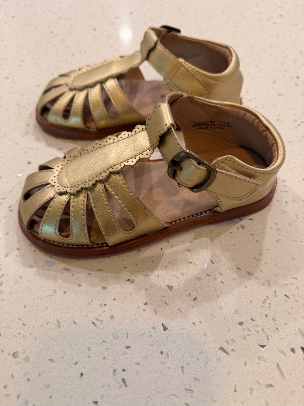 Girls Metallic Gold Fisherman-Style Sandals with Buckle